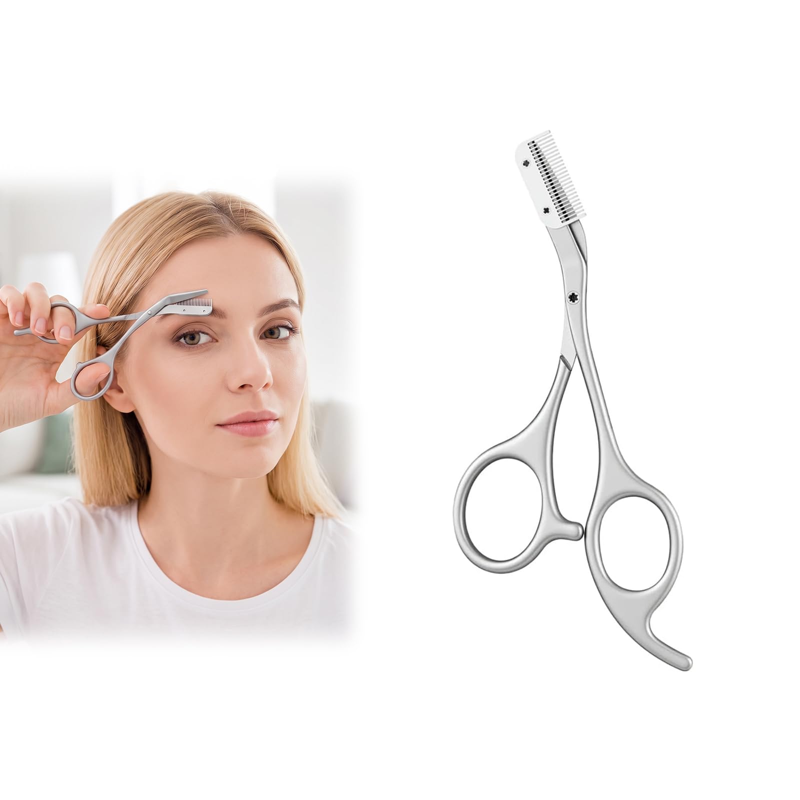 Eyebrow Trimmer Scissor with Comb, Eyebrow Trimmer for Women and Men, Grey