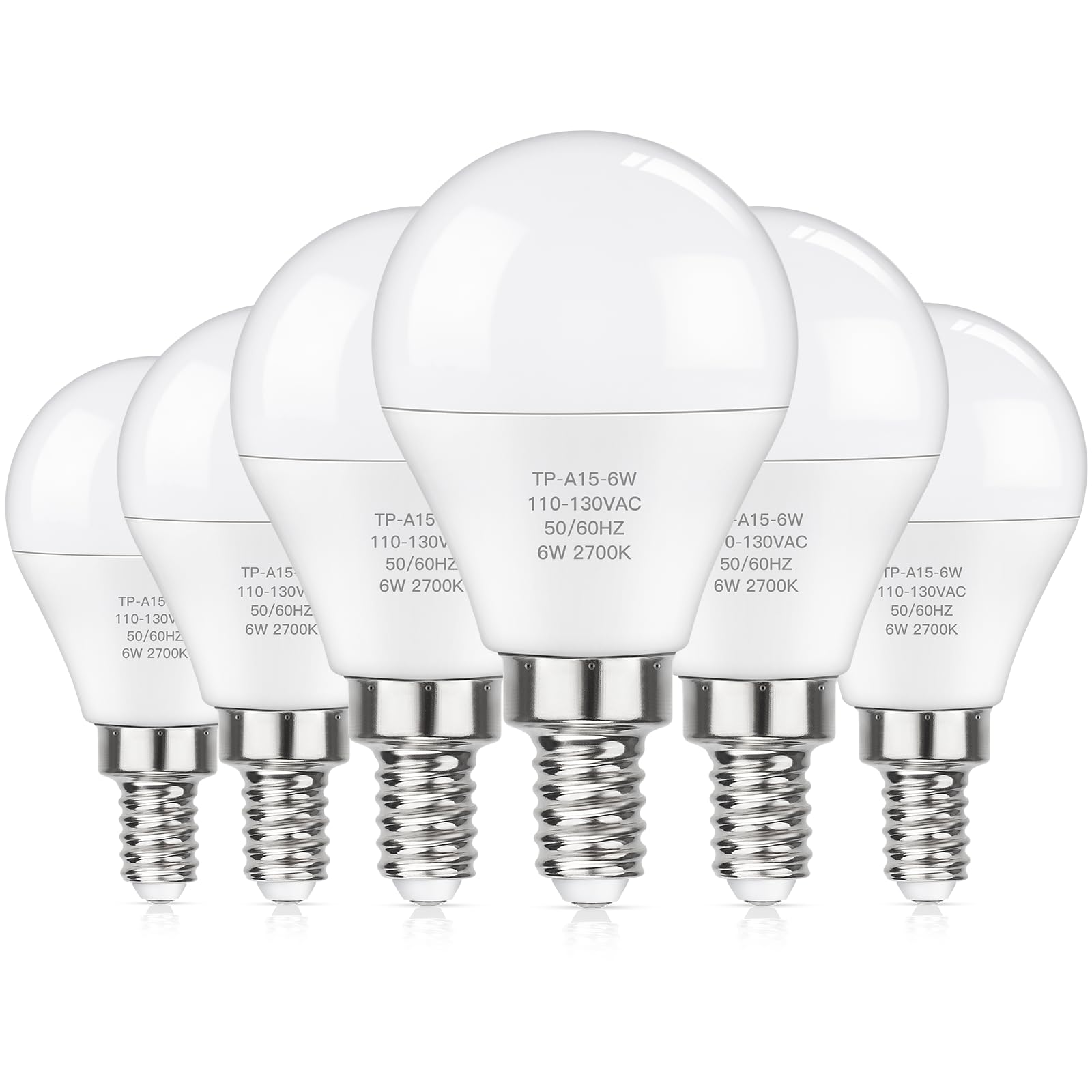 Photo 1 of MAXvolador E12 LED 60W Equivalent Warm White 2700K Ceiling Fan Bulbs, 600LM CRI 85+ Small Base Candelabra Bulbs, 6W Non-Dimmable, Pack of 6
