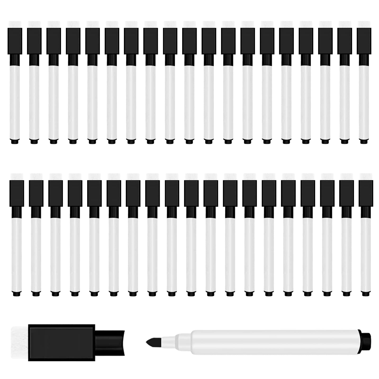 50 Pcs Black Magnetic Dry Erase Markers with Eraser Cap, White Board Mini Dry erase Markers Bulk, Fine Point Tip Student White Board Markers for Teachers Office School Supplies