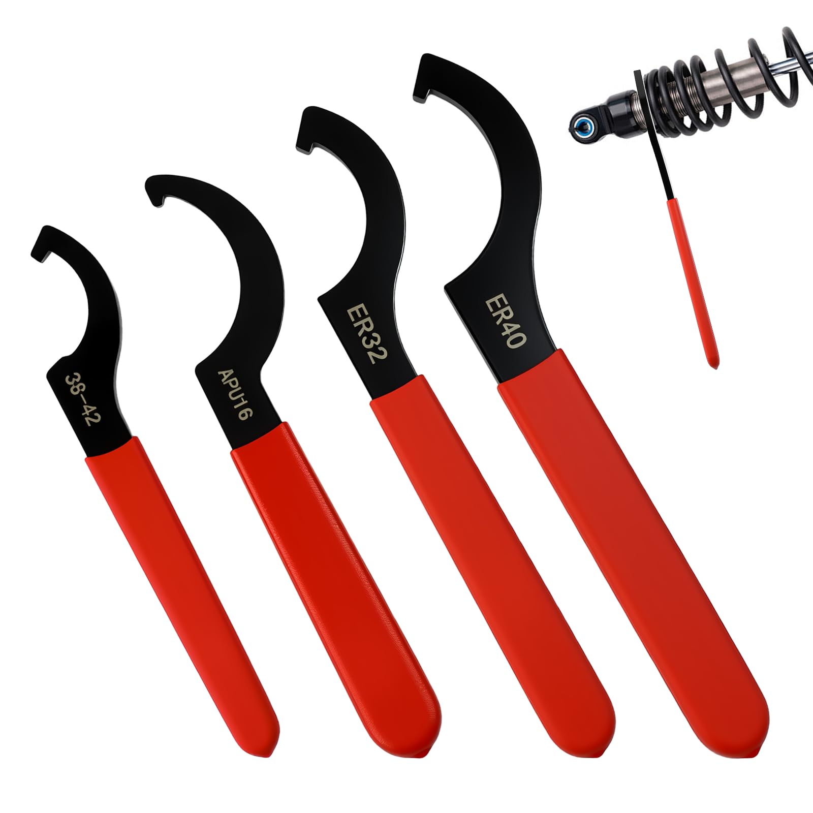 4 Pz Chiavi a Forma di C,Chiave Ammortizzatore Moto Taglie 38-43,APU16,ER32,ER40,Chiave Universale Antiurto con Maniglia Antiscivolo per I'uso Quotidiano (Rosso)