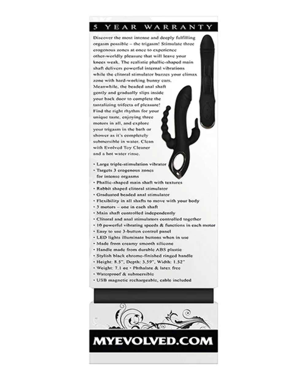 Amazon.com: Evolved Love is Back - Trifecta - 3 Powerful Motors -  Rechargeable Silicone Rabbit-Style Triple Stimulator - Anal, Vaginal &  Clitoral - Black : Health & Household