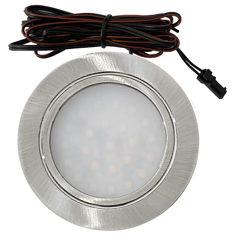 LED Möbel Einbauspots 12V 2,4W – 6er Set Edelstahl-Optik | inkl. Plug-&-Play Trafo, AMP-Verteiler & 230V Zuleitung mit Netzstecker | Neutralweiß 4000K – ultraflach für Schrank, Möbel, Regal & Vitrine