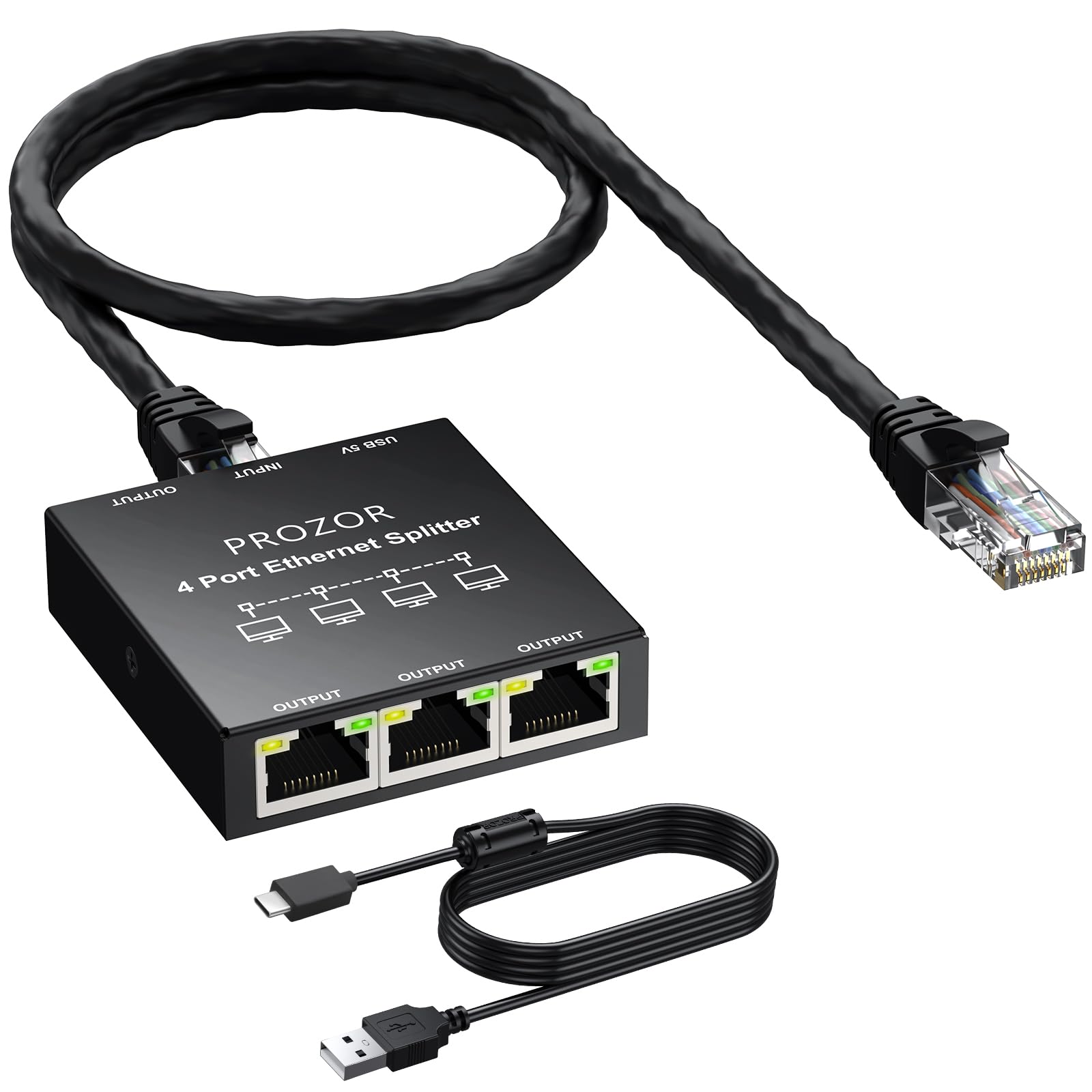 Amazon.com: PROZOR Gigabit Ethernet Splitter 1 to 4, USB Powered