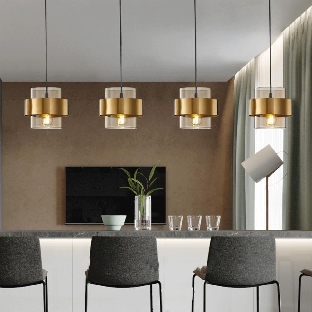 Personalidad Lámpara Colgante de Vidrio Pantalla Metal Decoración Barra Creativa con Ventosa empotrada Fuente Luz Café Iluminación/Gris(Natural)