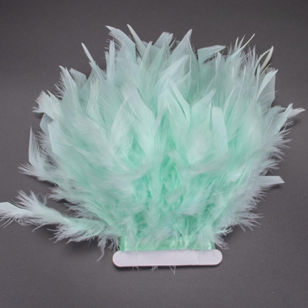 2 Meter Mint Green Turkey Feathers Trim Fringe for Party Wedding Dress Sewing Crafts Costumes Decoration Pack