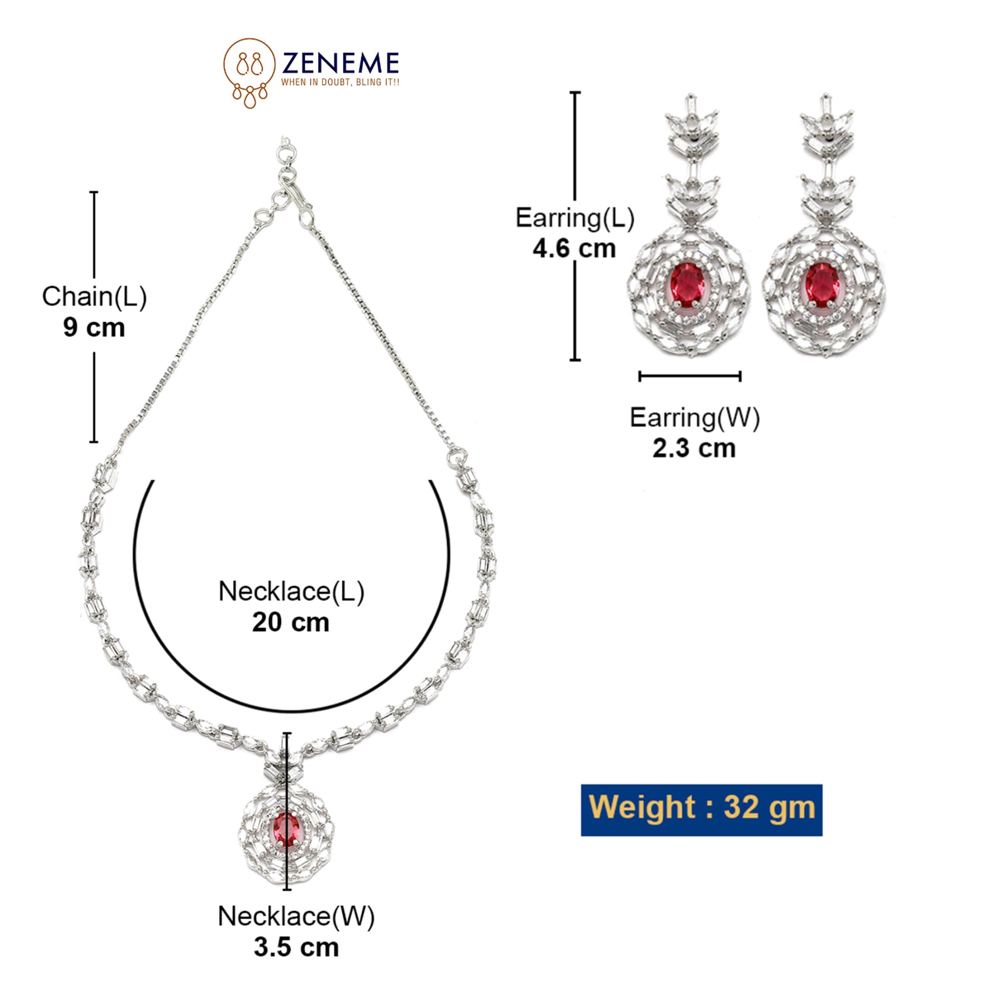 Rhodium-Plated American Diamond Necklace & Earring Set
