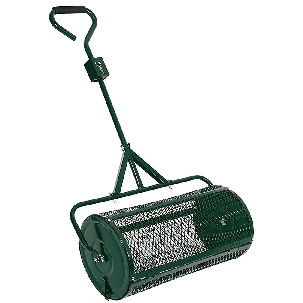 Esparcidores de jardín, esparcidor de rodillos de malla metálica resistente de 24 pulgadas, abono, musgo de turba, tierra superior, mantillo para jardín y cuidado del césped, esparcidor de abono