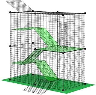 DINMO 4-Tier Large Cat Cage with Three Doors, Cat Houses for Indoor Cats, Three Platforms, with Green Protective Net, Floor Mat, Cable Ties, Accommodates 3 Adult Cats