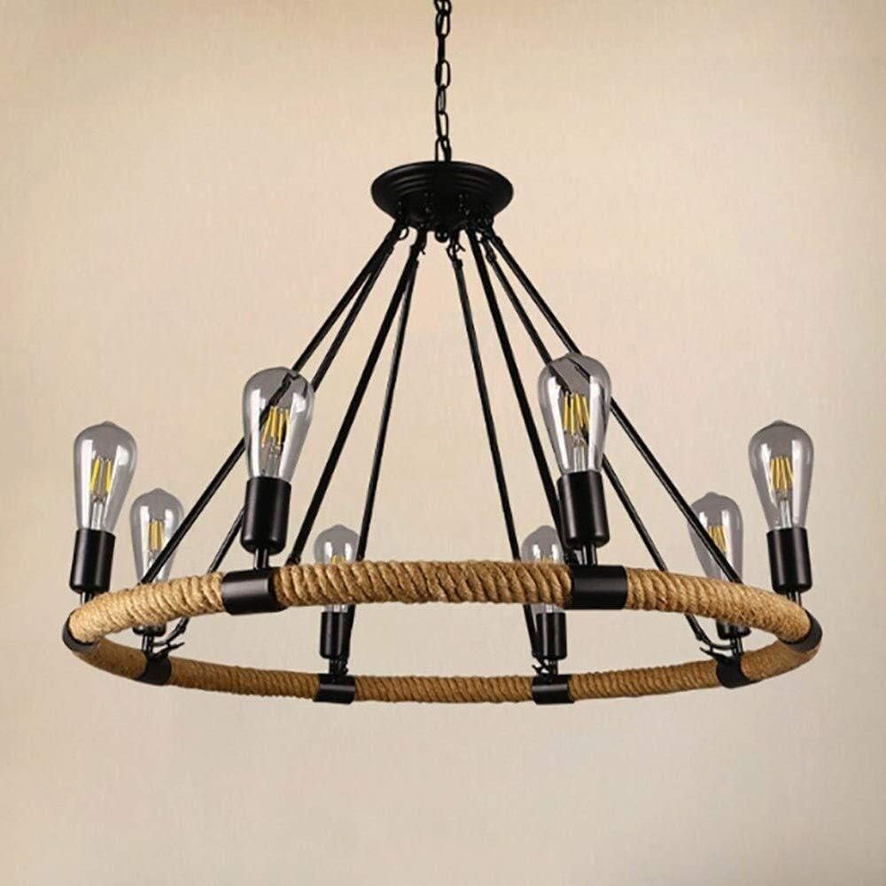YILILKRetro Hemp Rope Pendant Light Creative Adjustable Hanging Lamp American Rustic Restaurant Bar Ceiling Light E27 Edison Chandelier,8-Lights