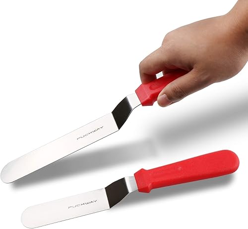 Miniatura 6 de Espátula de glaseado en ángulo, espátula compensada de acero inoxidable, juego de 2 espátulas rojas de 6 y 8 pulgadas Rojo