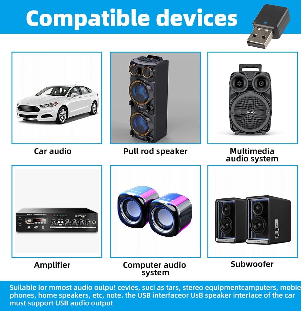 Adaptador USB Bluetooth Auto 5.1 para coche con salida AUX y USB – Receptor Bluetooth Plug and Play con cable de audio de 3,5 mm para altavoces y llamadas manos libres