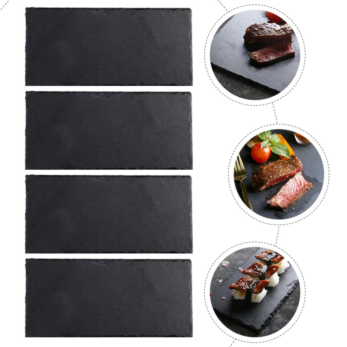 INOOMP Rectangulaire Assiette de Sushis en Ardoise Naturelle 4 Pièces