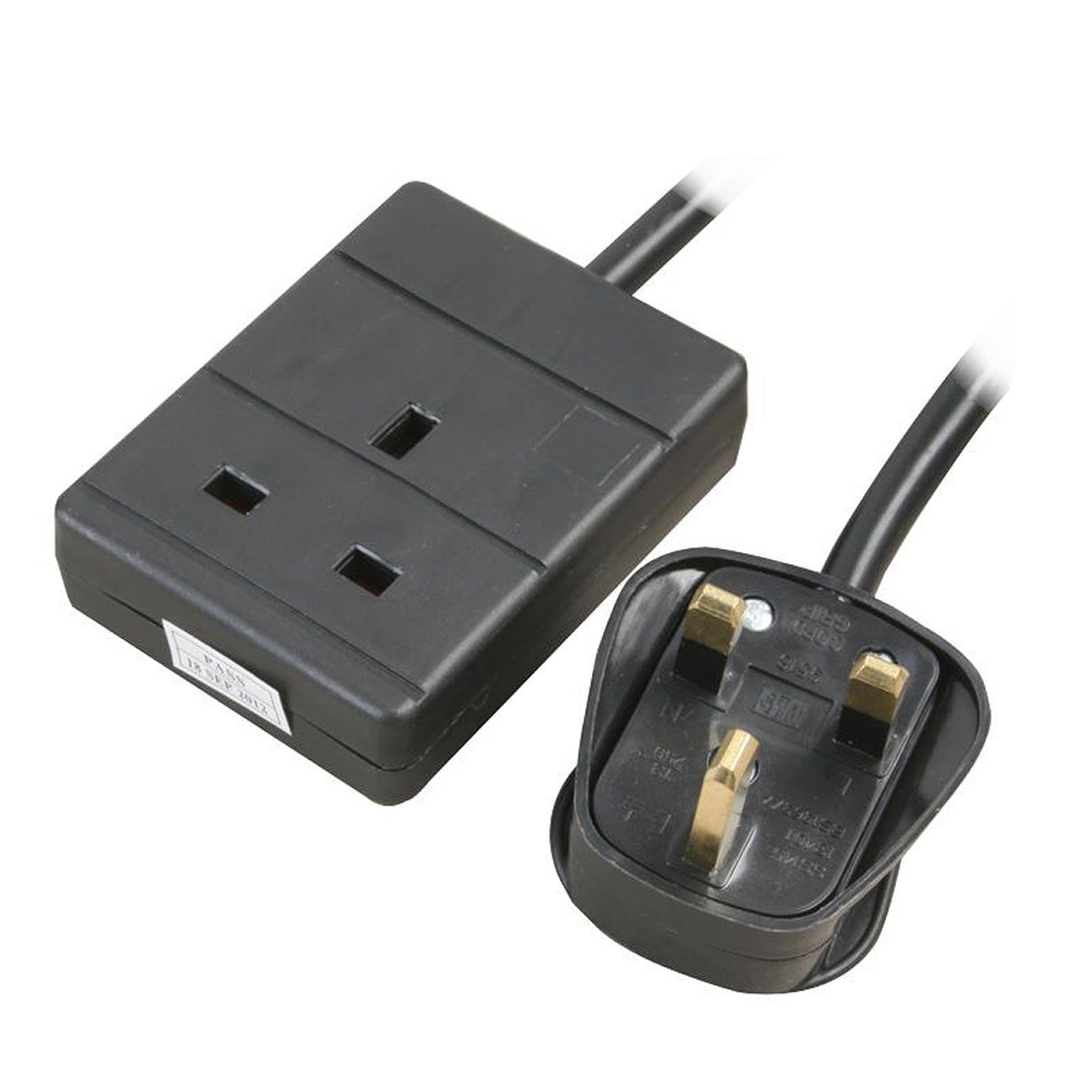 1 Gang Single Way Uk 13A Mains Power Socket Extension Lead Black 2M 5055383473793