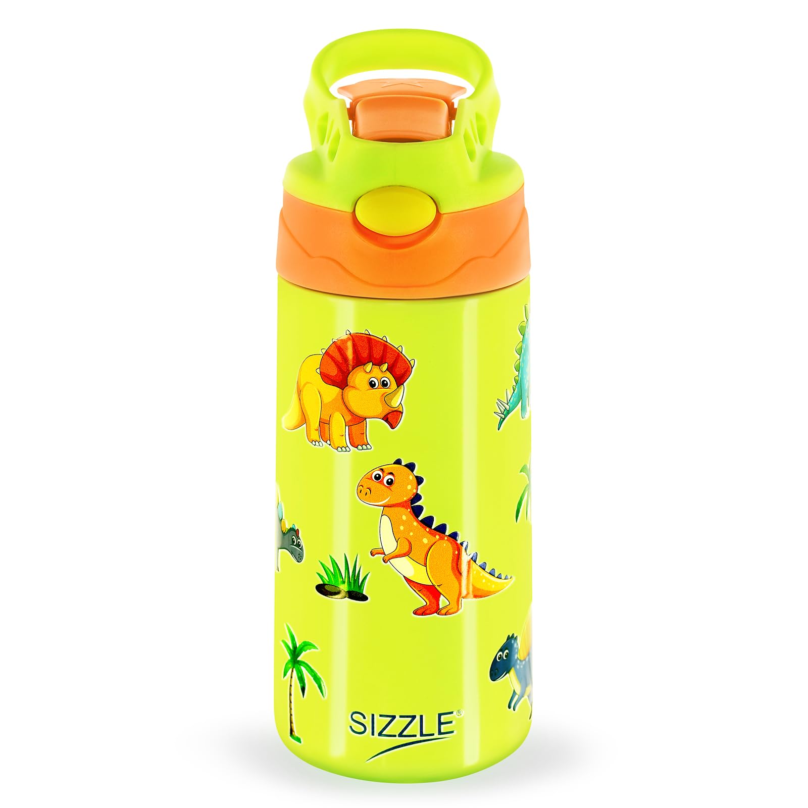 Sizzle Super Sip Dinosaur 3D Water Bottle for Kids – 500ml Stainless Steel | Leakproof, Lightweight, Insulated Sipper Bottle – Green, 1 Pc