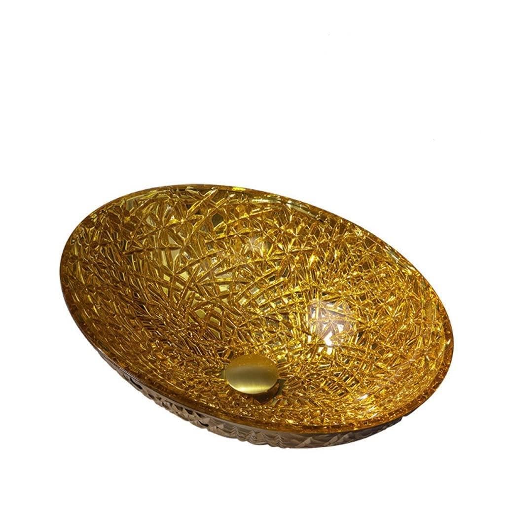 Hpthly Gold Bathroom Countertop Vessel Sink Bathroom Vessel Sink Toilet Oval Washbasin Glass Vanity Sink Hotel Art Over Counter Sink Bathroom Sinks