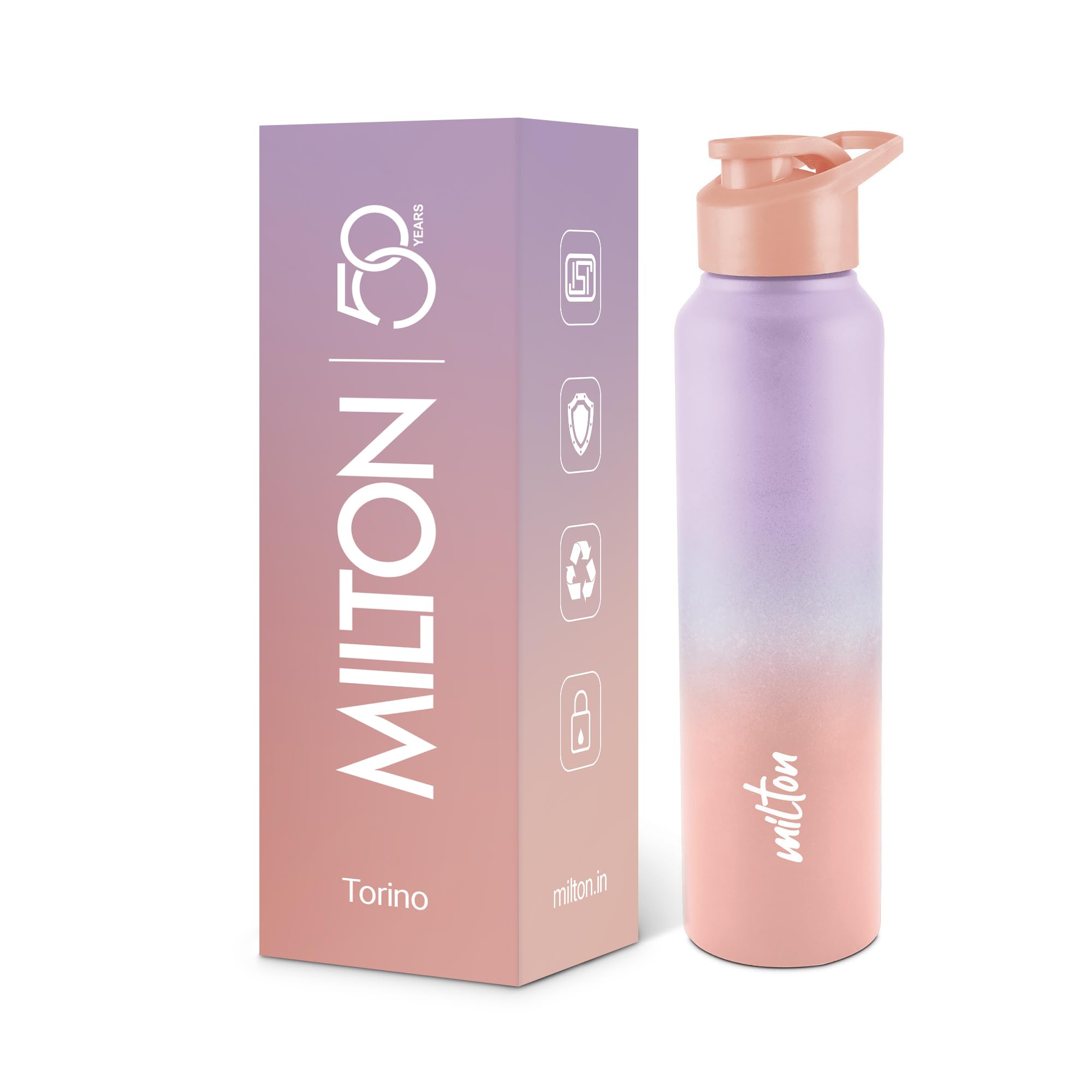 MILTON Torino 1000 Stainless Steel Water Bottle, Leakproof Lid, Single Walled, ISI Certified I For School, Office, Gym I 980 ml, Purple & Pink