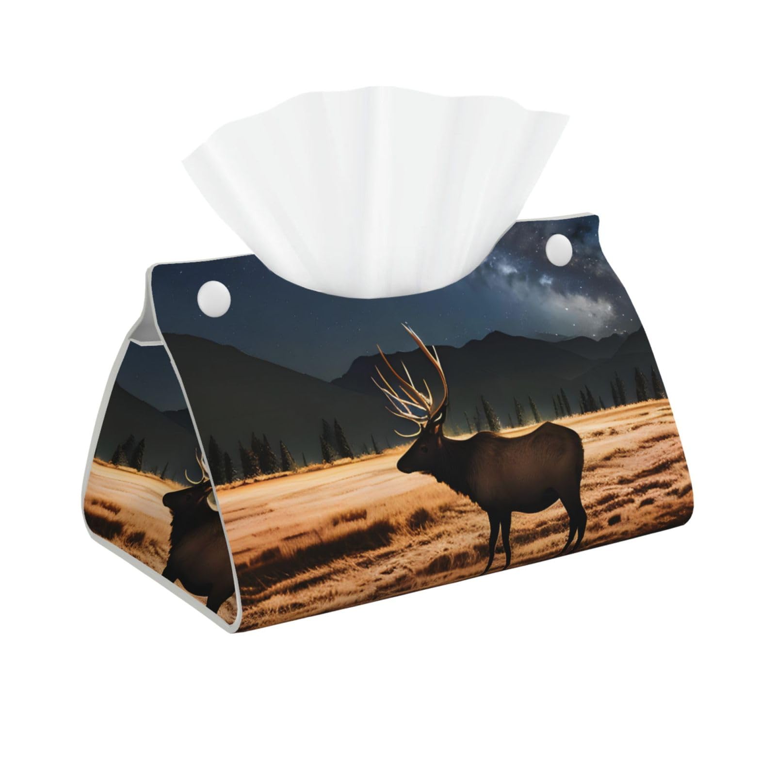 Elk in the meadow Rectangular Leather Tissue Box Cover, Folding Facial Tissue Holder Dispenser for Car