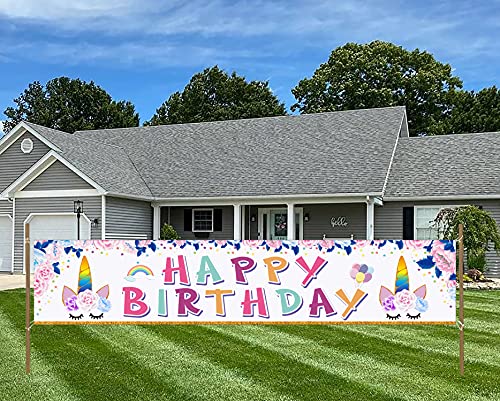 Layoon Large Unicorn Birthday Decorations Happy Birthday Hanging Flags Signs Decor Unicorn Themed Banner For Porch Garden Indoor Outdoor Girl Kids Party #TOP5