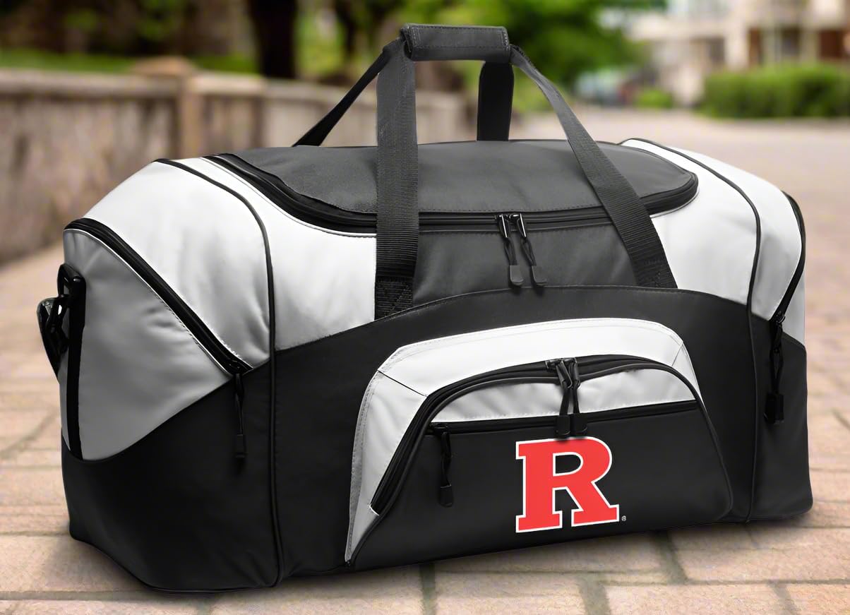 Deluxe Rutgers University Suitcase Duffel Bag or LARGE RU Gym Bag Gear Duffle (Black)