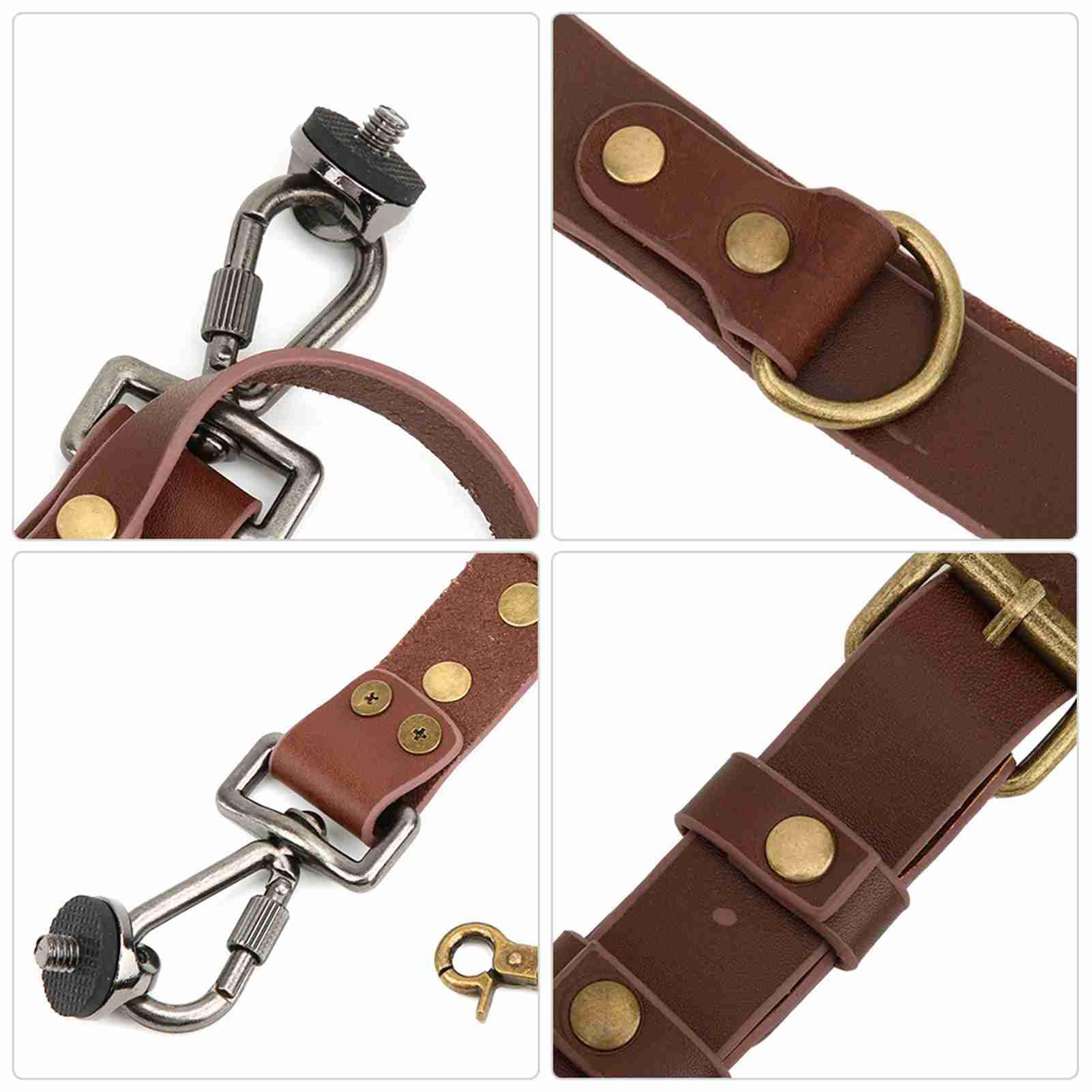 Ausla Cinghia Doppia Spalla in Pelle per Fotocamera, Regolabile con Attacco Treppiede da 1/4", Protezione Anticaduta per DSLR Mirrorless