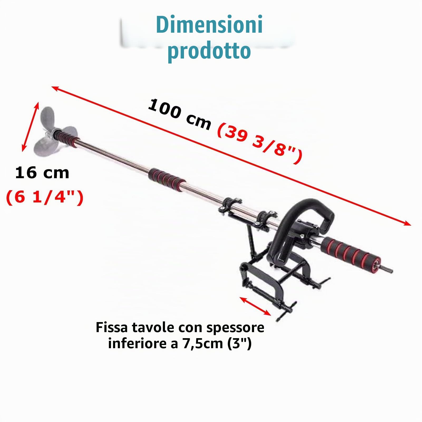 Motore Fuoribordo Elica Orientabile Alimentata da Trapano, Motore Elettrico per Kayak da Traina Senza Fili di Emergenza, Pagaia Portatile per Barca da Trapano(With Clamp,L-100cm(39 3/8"))