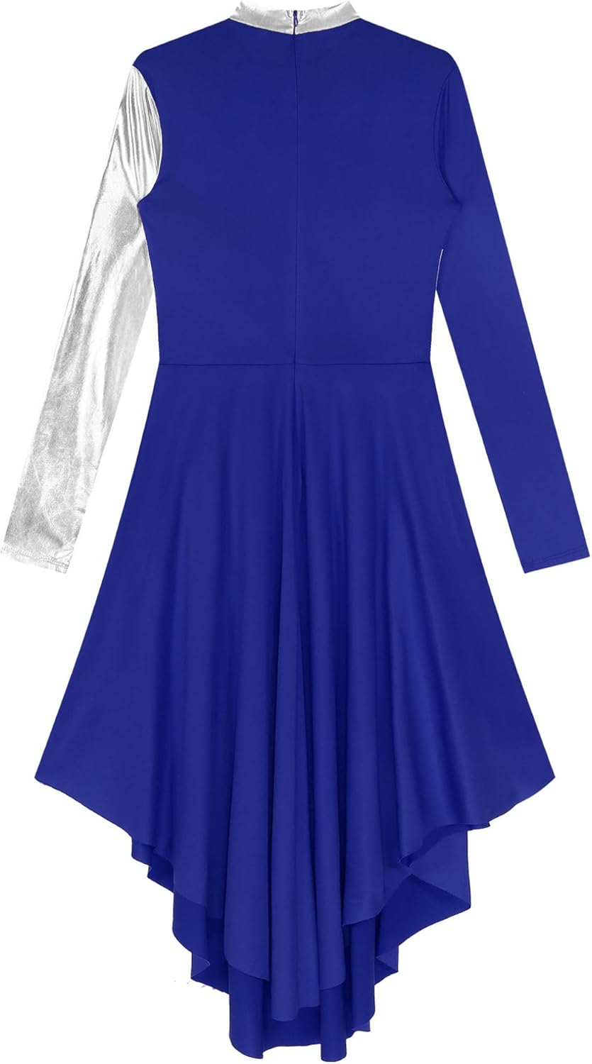 Women's Metallic Color Block Church Worship Lyrical Praise Dance Dress Liturgical Dancewear