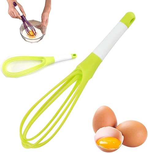 Batidor de silicona 2 en 1, batidor de huevo plegable plano y globo, batidor giratorio de silicona, batidor giratorio de cocina, batidor giratorio,
