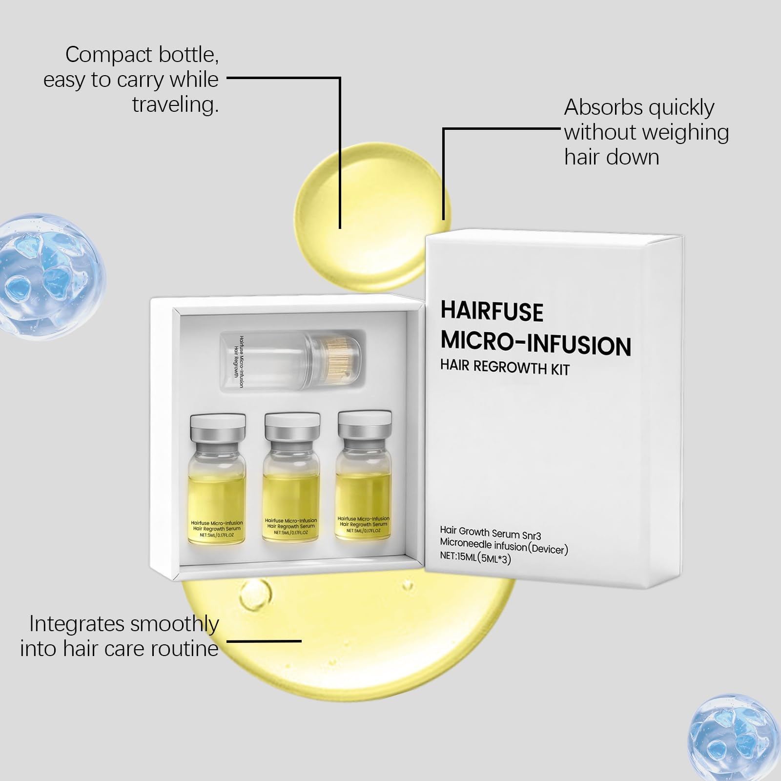 Sistema de Crecimiento del Cabello, Micro-Infusion Hair Regrowth Kit, Tecnología de Microinfusión Indolora