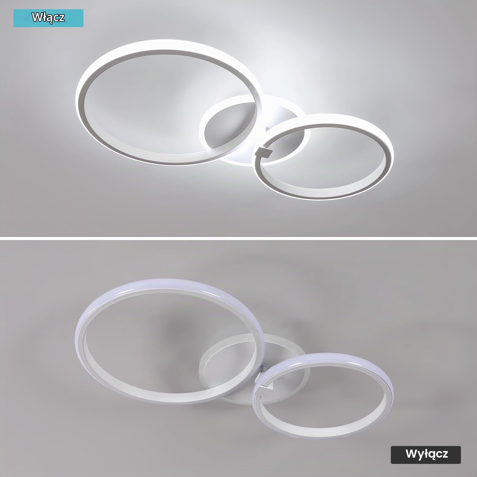 DELIPOP Nowoczesna lampa sufitowa LED, 42 W, 4700 lm, okrągła lampa sufitowa, biała, nowoczesna akrylowa lampa sufitowa, do sypialni, salonu, kuchni, przedpokoju, zimna biel 6500 K, średnica 52 cm