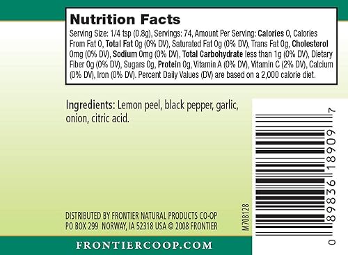 Miniatura 4 de Frontier Seasoning Blends, pimienta de limón sin sal, botella de 2.08 onzas