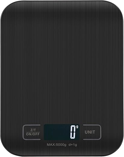 Digita Kitchen Scales, Digital Scales 5 kg – Accurate Measurement Up to 1 g, Stylized and Thin Food Scale, LCD Display, Tare Function (Black-5 kg)