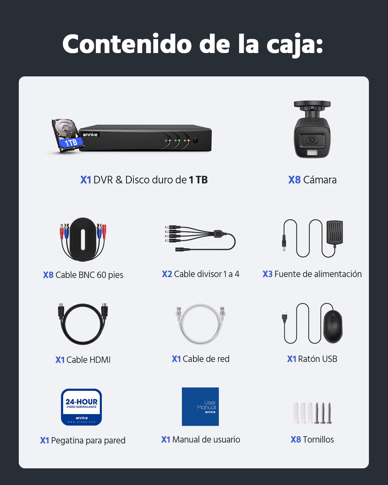 ANNKE 3K Lite 8 Canales 5 en 1 DVR con Detección Personas/Vehiculos, 8X 1080p Visión Nocturna en Color Cámaras Kit de Videovigilancia CCTV con 1TB HDD, Acceso Remoto, Alerta por Email con Imágenes