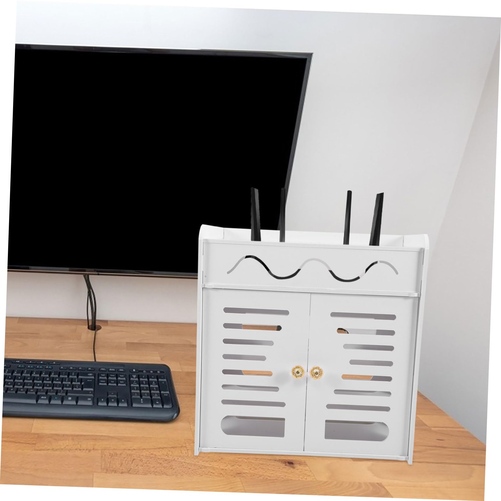 BETOOKY Scatola per Cavi Elettrici per Router a 4 Strati di Archiviazione in PVC Doppia Porta Bianco, Organizer Compatto e Pratico per Casa e Ufficio