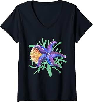 ESCAPEFROM☆STARFISH PRINT T-shirt Amazon.com: Womens Treasure of the Sea - Seashell & Starfish