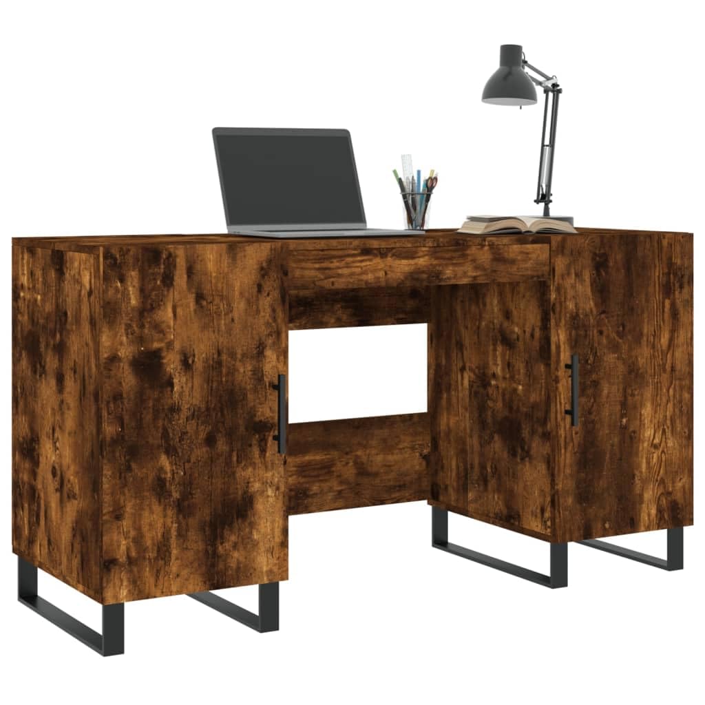 Scrivania con Ufficio in Legno e Piedini in Ferro, 4 Scomparti con Porte per Stoccaggio, Scrivania Incensi 140x50x75 cm per Studio e Piccoli Stanze