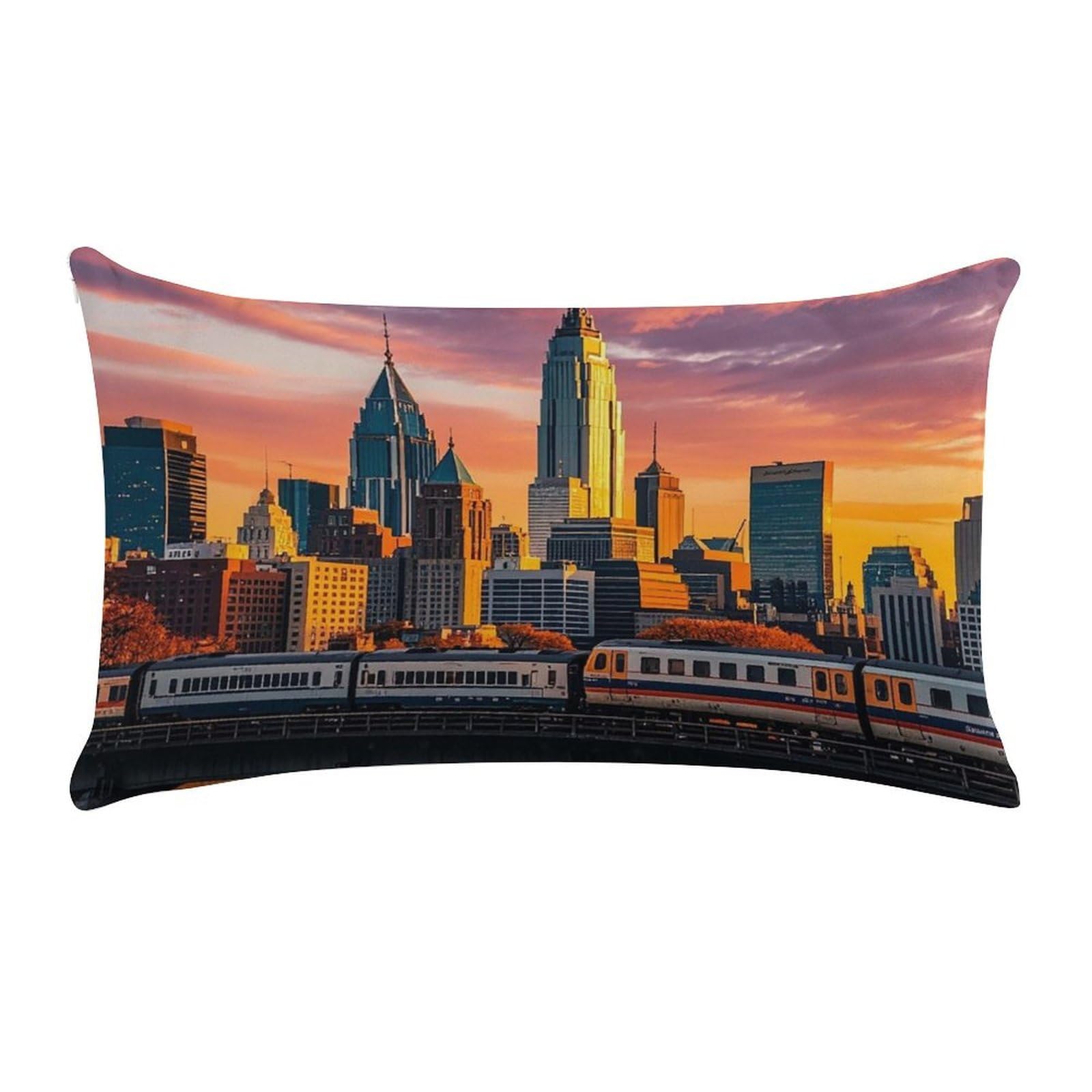 Sunset Bridge Skyscraper Pillow Cases for Sofa, Super Soft Plush Pillow Cover with Zipper, Luxury Cozy Pillow Shams for All Seasons, Lightweight Pillowcases for Bedroom, 12" X 20"