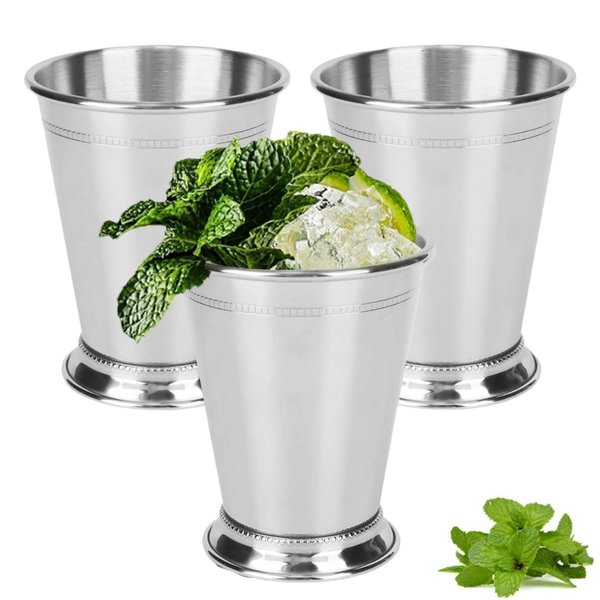 Lot de 3 tasses à cocktail Mint Julep, en acier inoxydable, mélangées pour boissons, bar, bière, doseur cocktail, verre doseur cocktail, 382,7 g/400 ml, 11.3x9.4cm / 4.4x3.7in