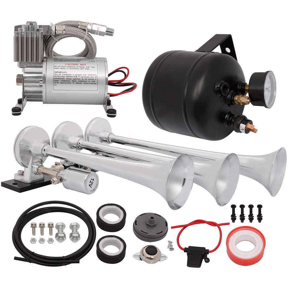 ANPART 0.5 Gal Horn Air Tank Air Horn Kit Triple Trumpets Air Horn 150DB Air Compressor 150PSI Car Horn Tank Air Horn Train Horn Train/Truck Horn Full Systems