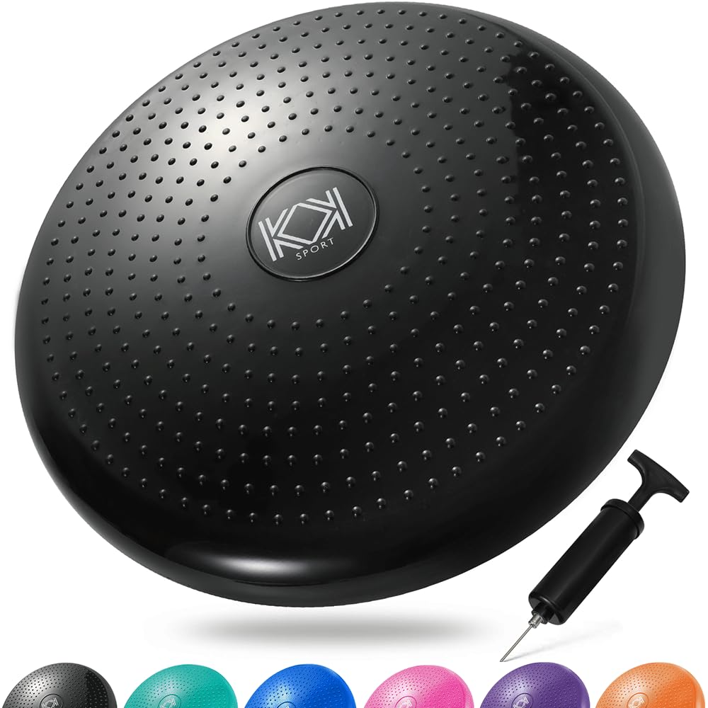 KK Balance Wobble Cushion for Men and Women, Inflatable Anti-Slip Stability Board for Physio, Posture & Fitness, Wobble Cushion (34cm) Balance Board & Fidget Cushion - Black โ image 1