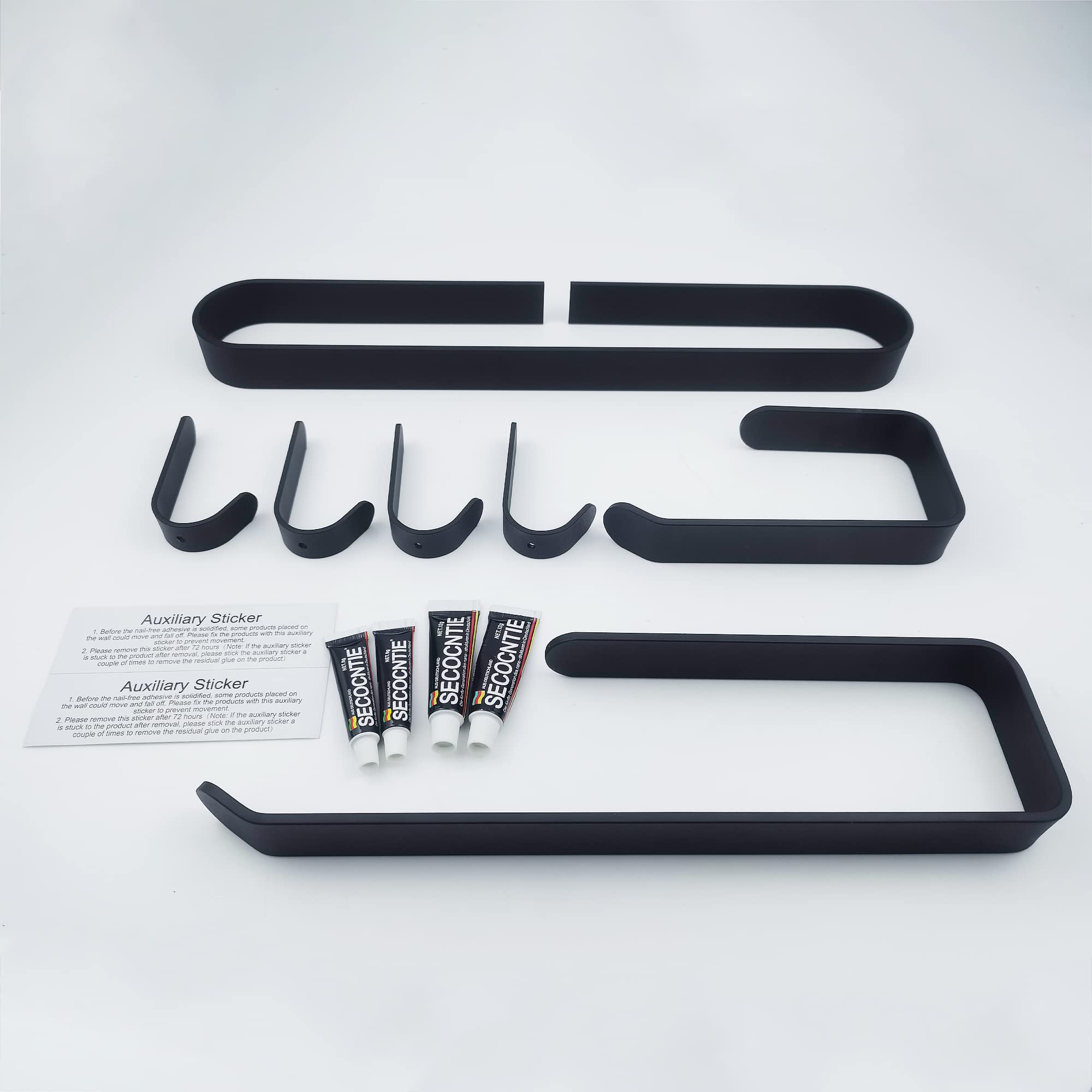 Set di accessori da bagno nero opaco 7 pezzi hardware adesivo portasciugamani carta igienica ganci per accappatoio