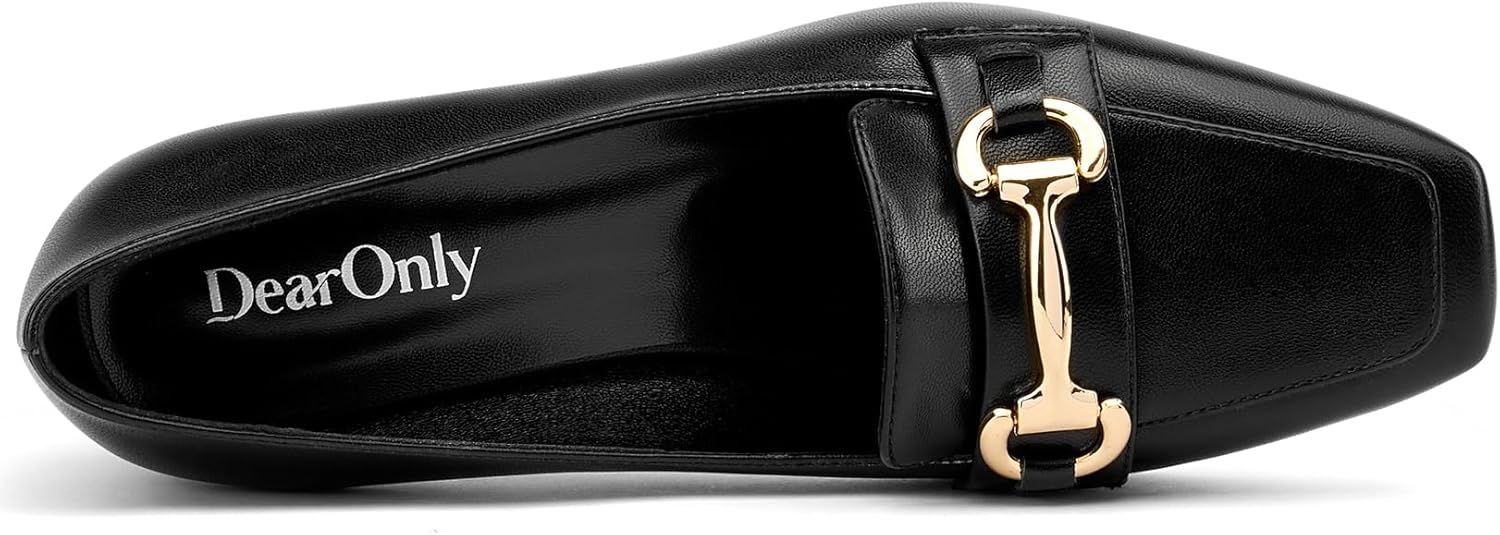 DearOnly Heeled Loafers for Women Square Toe Chunky Block Mid Heel Pumps Slip-on Metal Chain Work Office Dress Shoes 2.8 Inches Heels - Image 6