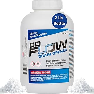 GoFlow Drain Cleaner Granules - 2 Pound Tub | Odorless Non-Acid Lye Crystal Cleaners That Work - Best Stinky Pipe Opener | Battle-Tested Drain Clear Granules - Made In USA