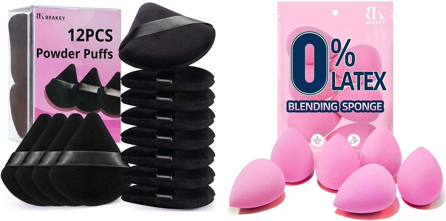 BEAKEY 12pcs Triangle Powder Puffs & Super Soft Makeup Sponge Set of 6