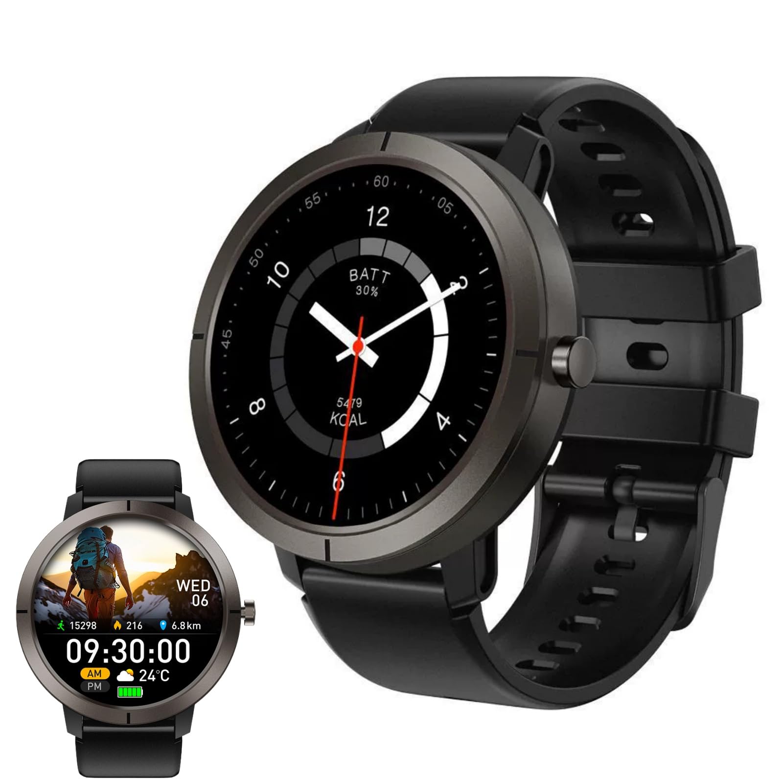 beyerswerk Alpha Sport Smartwatch mit GPS für Männer und Frauen, wasserdichte 5 ATM Schwimmuhr, Anrufe tätigen/annehmen, 1.32'' AMOLED-Display, Fitness-Tracker, Herzfrequenz- und Schlafmonitor
