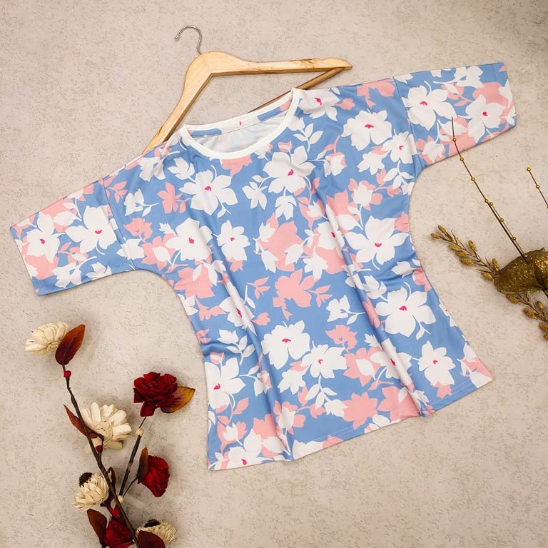 Image of OM SAI LATEST CREATION Women's Lycra Casual Flower Printed Half Sleeve Western Top for Women /Girls Night wear Top