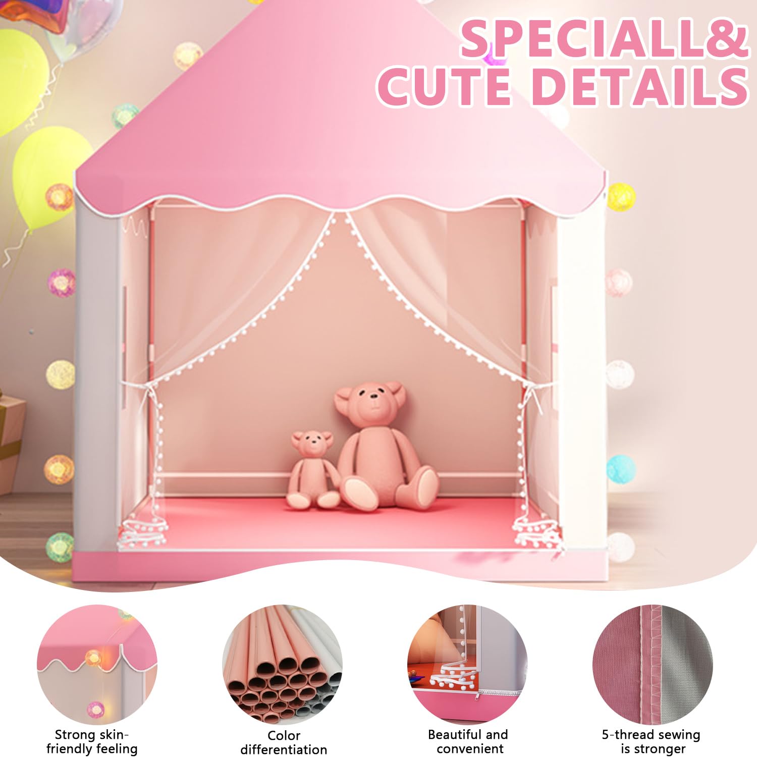 Kids Play Tent with Lights, Princess Tent for Girls Indoor Toddler Tent Play House, Large Children Tents for Kids & Toddlers - Image 3