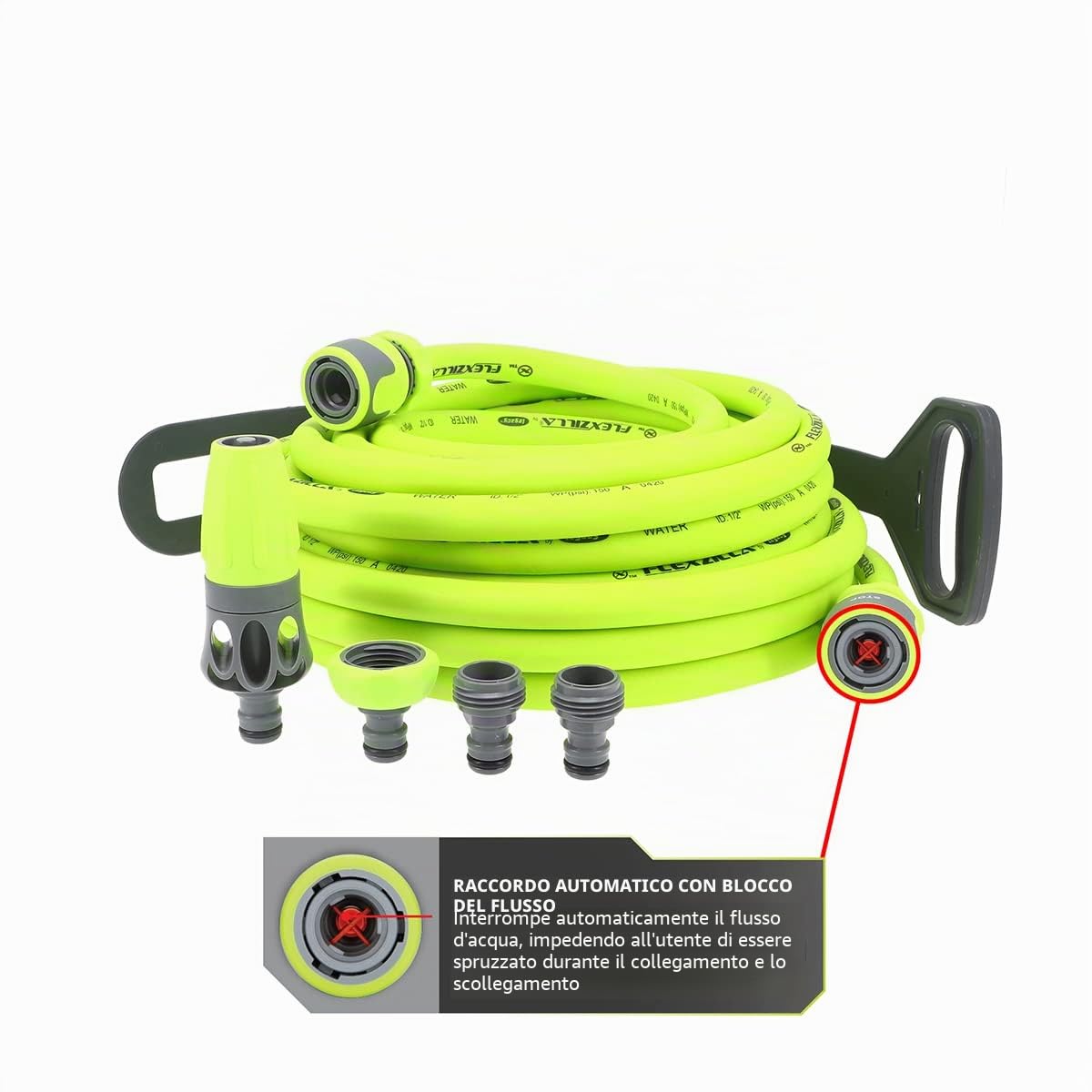 Flexzilla Kit Tubo da Giardino con attacchi per Collegamento rapido, 1/2 Pollici x 15,2 m., Resistente, Leggero, Bere Acqua sicura – HFZG12050QN