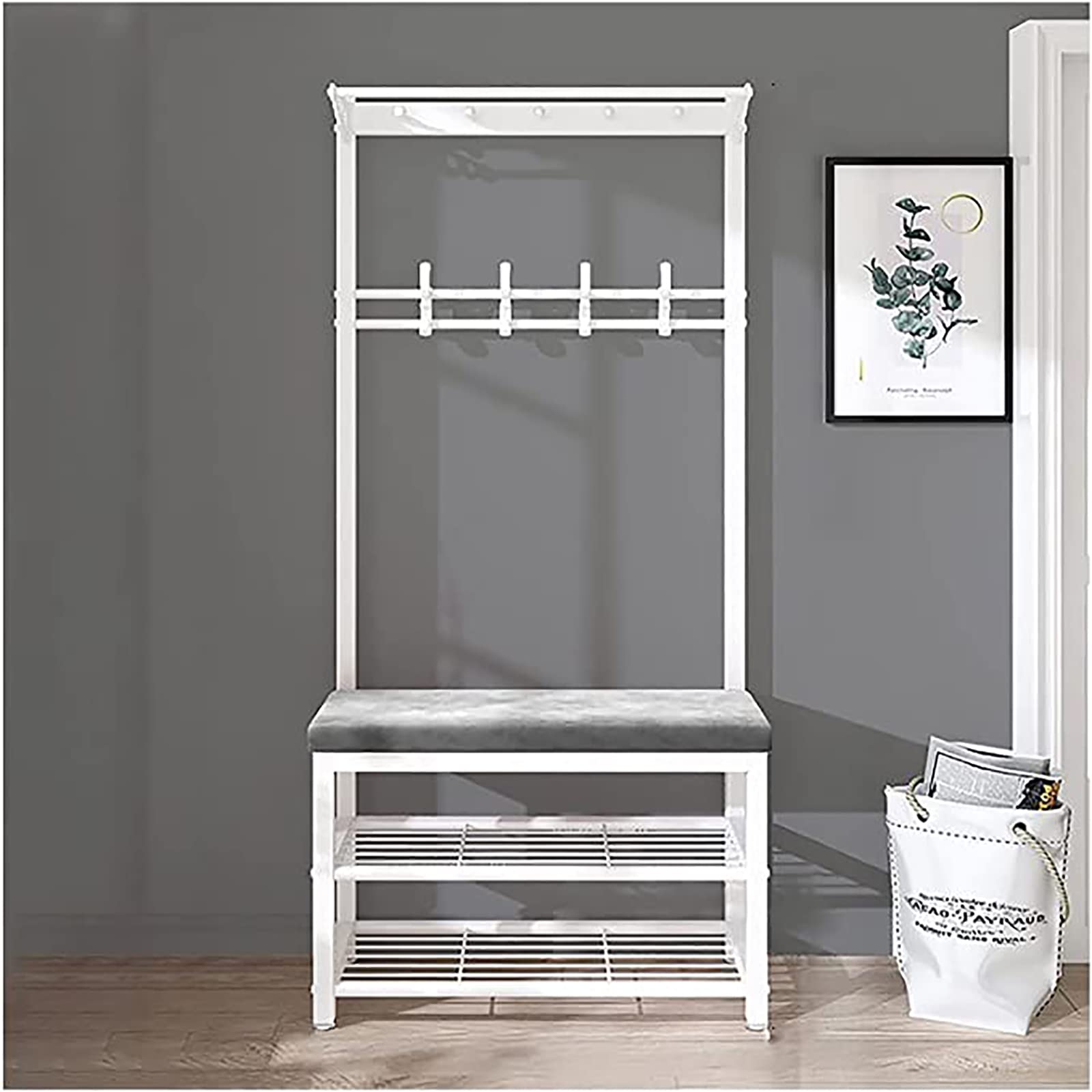 Banc porte-manteau d'entrée 3 en 1 en velours avec range-chaussures
