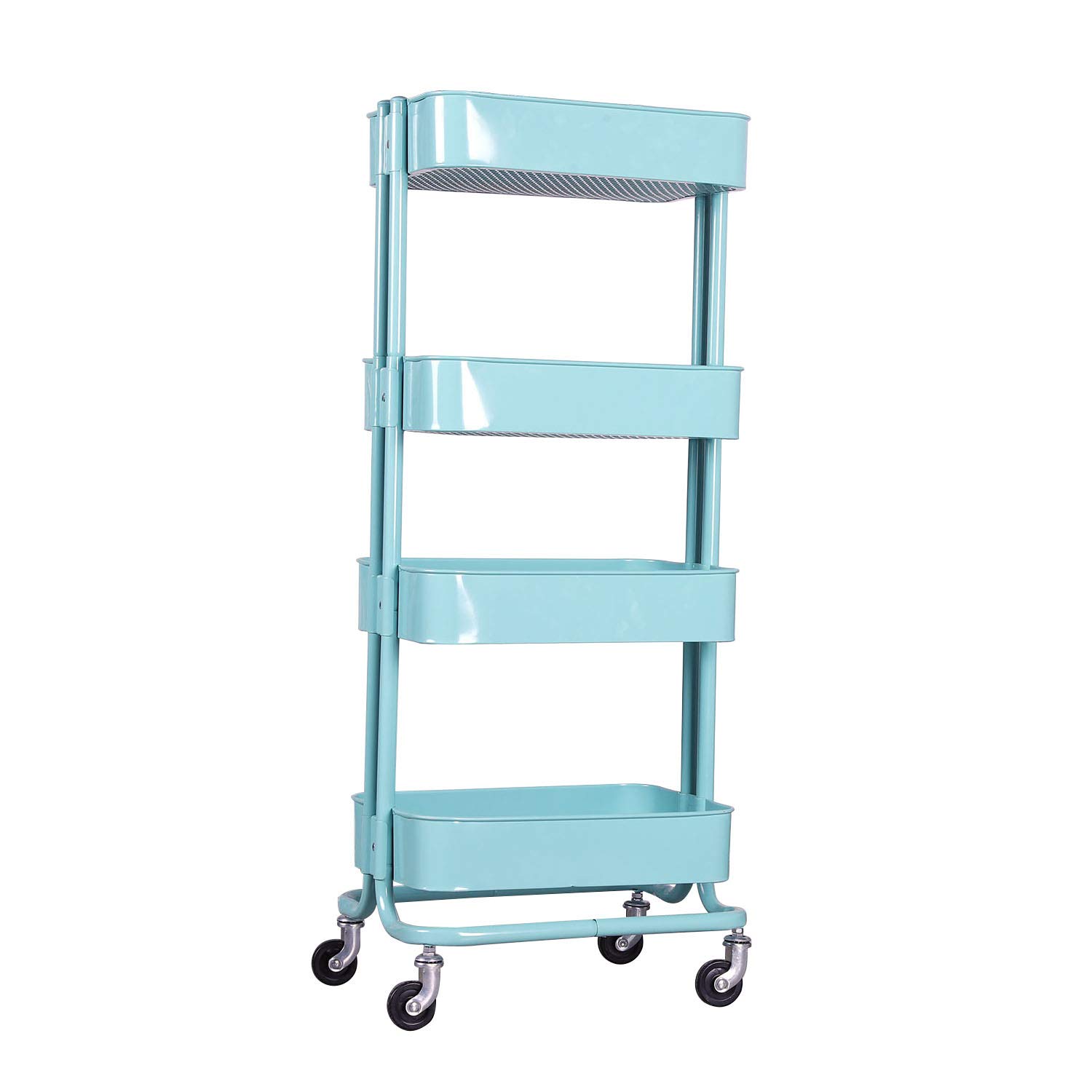 WONLINE Blue 4-Tier Utility Cart Mobile Storage Shelves Rolling Organizer Trolley Cart for Home Kitchen Bathroom