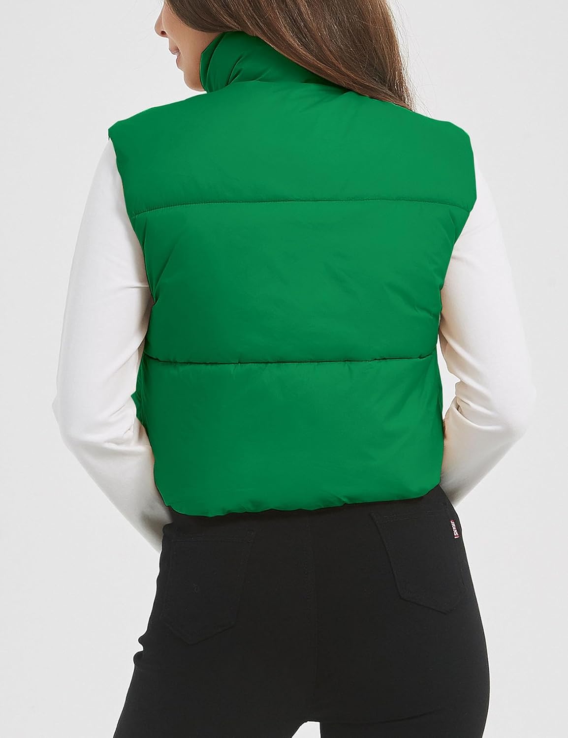 Flygo Puffer Vest Women Cropped Vest Zip Up Stand Collar Sleeveless Lightweight Winter Down Vests Jacket - Image 4